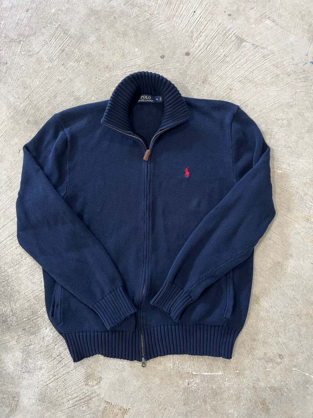 Polo Ralph Lauren Men's Navy Blue Full Zip Cotton Knit Sweater Size XL